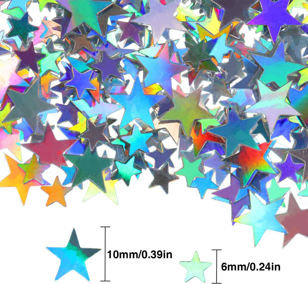 Hestya Star Confetti Glitter Table Confetti Metallic Foil Stars for Graduation Wedding Birthday Party Decorations(Holographic Silver,10mm and 6mm,60g)
