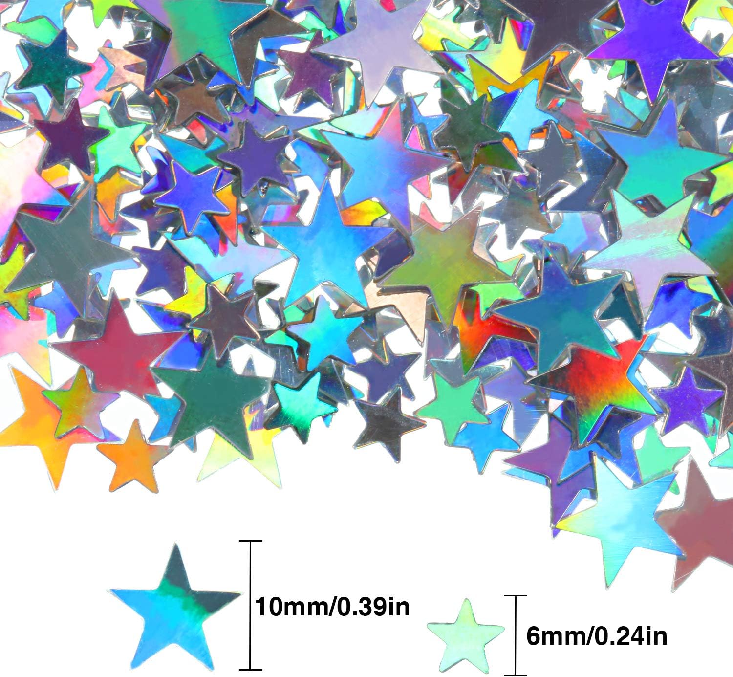 Hestya Star Confetti Glitter Table Confetti Metallic Foil Stars for Graduation Wedding Birthday Party Decorations(Holographic Silver,10mm and 6mm,60g)