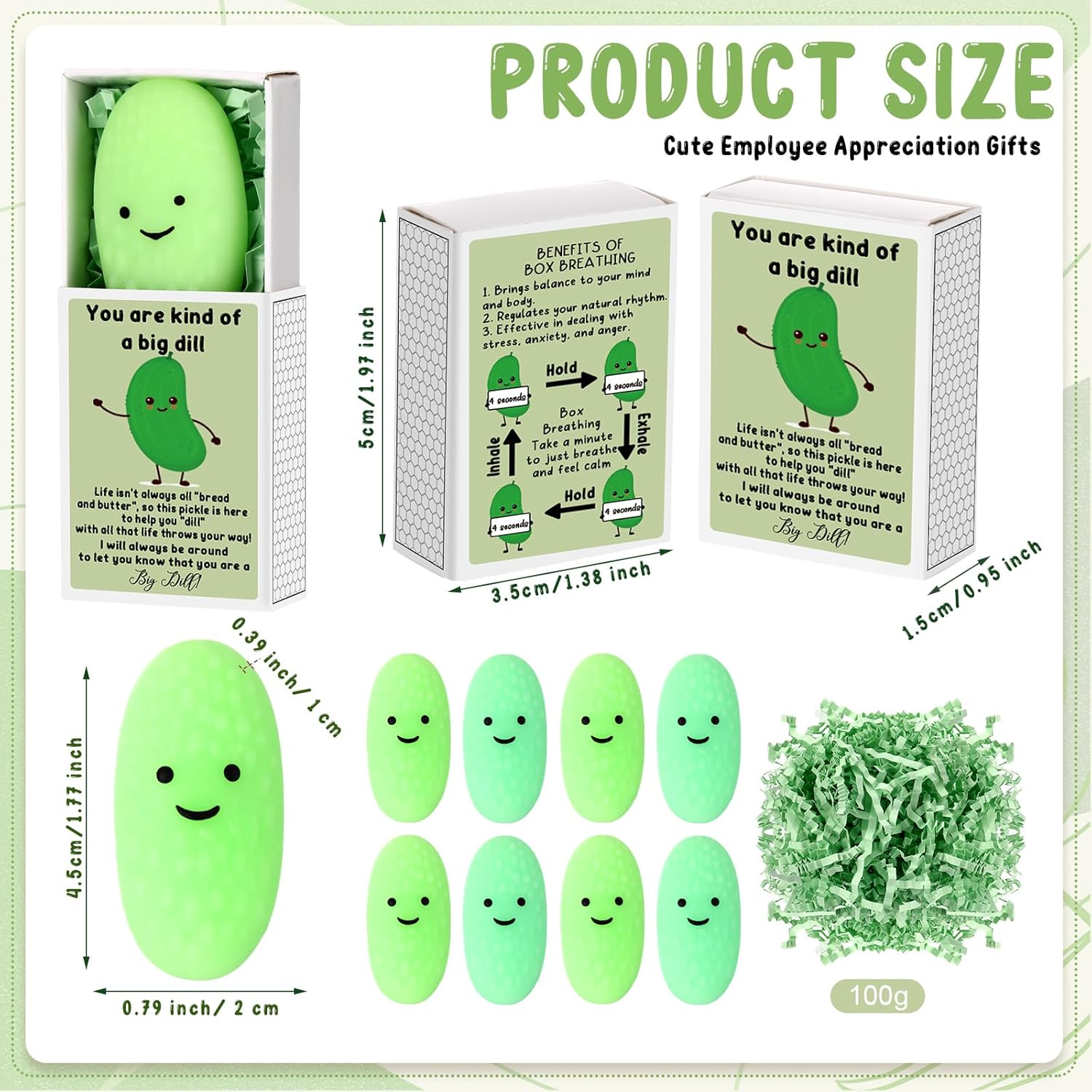 Wettarn 12 Sets Positive Gifts Pickle Stress Balls with Funny Gift Boxes Appreciation Party Favors for Employee Coworker Friends Office Emotional Relief Green Desk Decor Stocking Stuffers