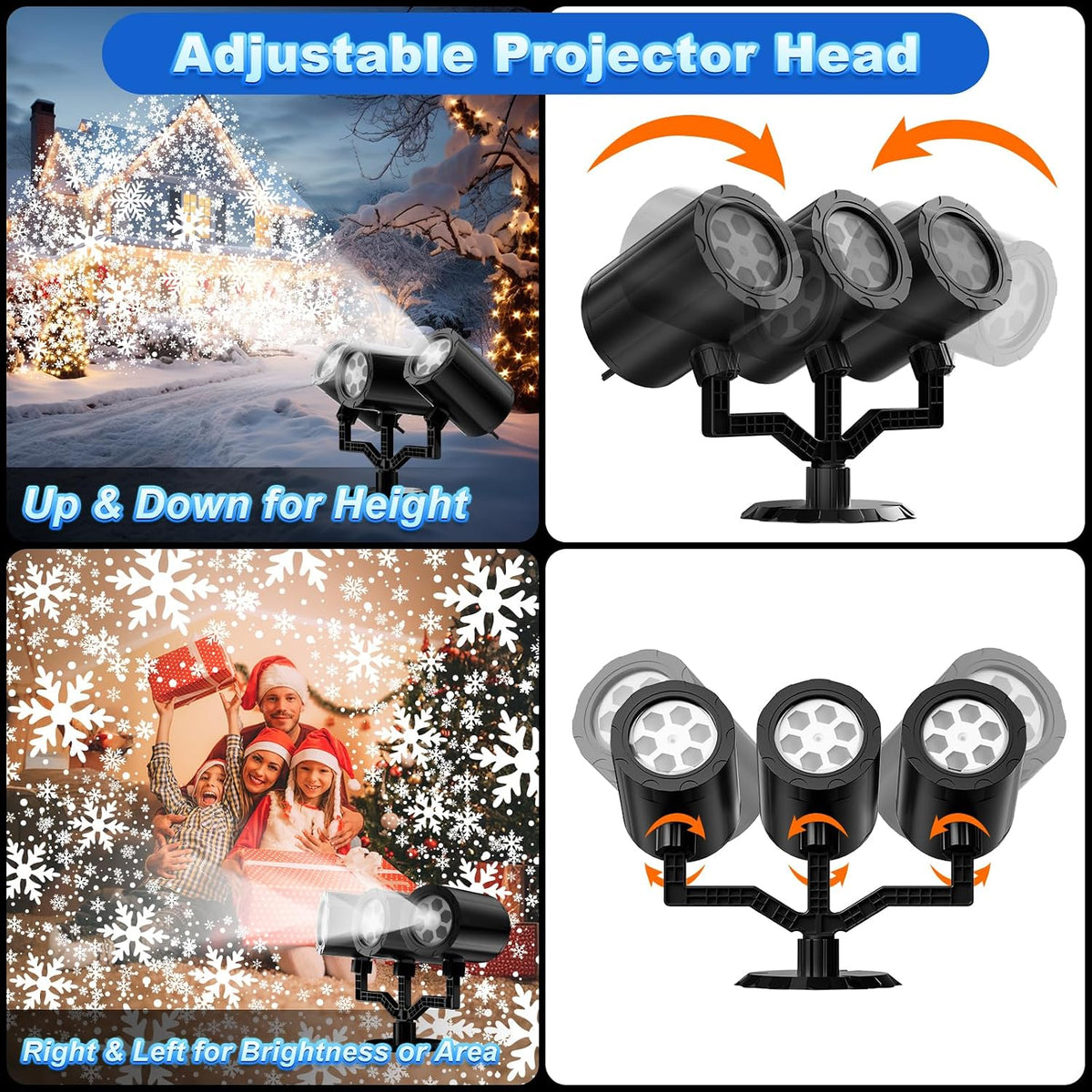 christmas projector lights outdoor, 2025 upgraded triple head, side view