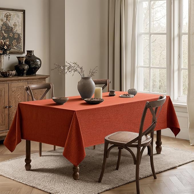 MIULEE Burnt Orange Linen Tablecloth 60x104 Inch Rectangle Table Cloth Waterproof,Stain Resistant & Wrinkle Resistant for Dining Party Wedding
