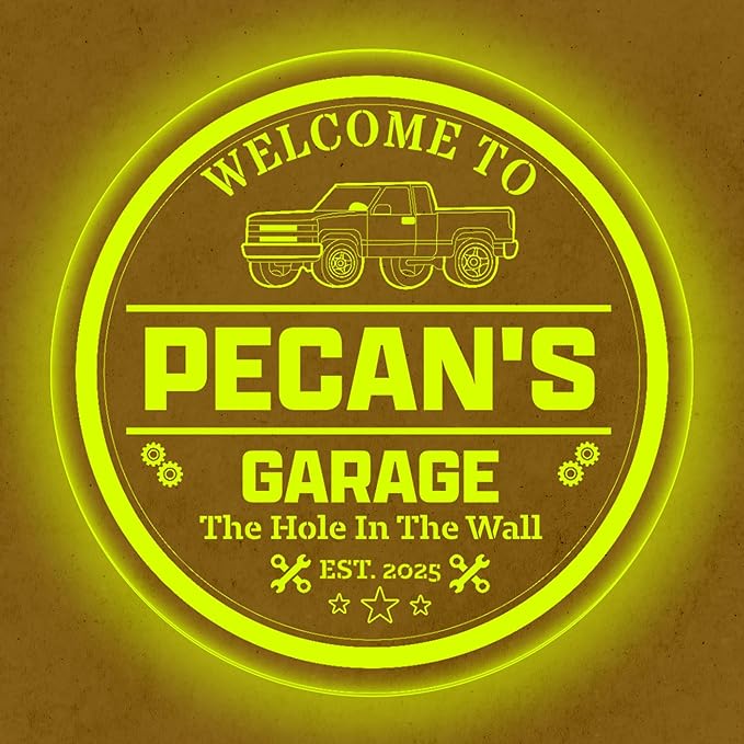 Custom Pickup Truck LED Sign – Personalized Color Changing Acrylic Wall Decor for Garage, Shop, or Man Cave (Garage 2, 20 INCHES)