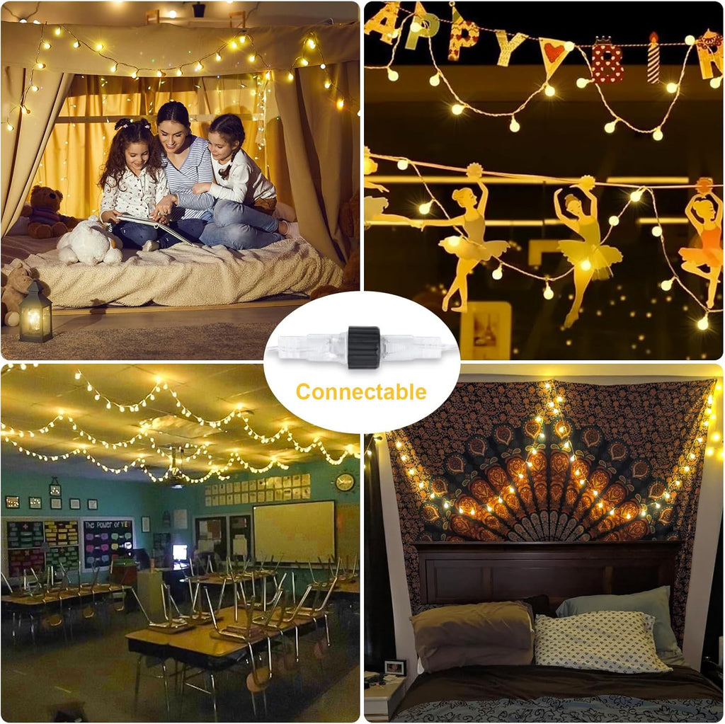 JMEXSUSS 100 LED Globe String Lights Indoor Bedroom, 33ft Classroom Lights | Connectable Warm White Christmas Lights Plug in with Remote, 8 Modes Hanging Fairy Lights Outdoor for Room Party Spring Home
