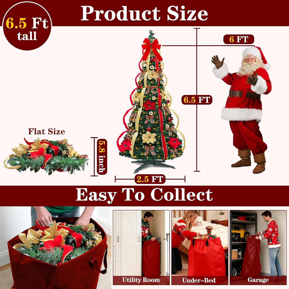 6.5 ft pop up christmas tree,prelit 200 warm, close-up detail