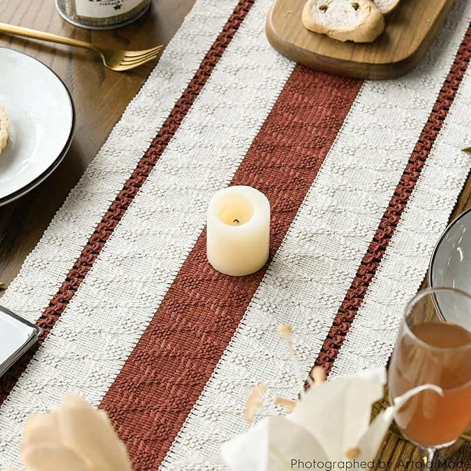 Artoid Mode Caramel Farmhouse Woven Rustic Table Runner, Seasonal Holiday Hollow Kitchen Dining Table Decoration for Home Party Decor 12x72 Inch