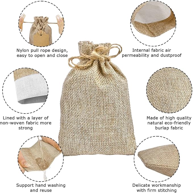 Jutieuo 25pcs Small Burlap Bags with Drawstring - 4x6 Inch Reusable Premium Linen Sacks Bags with Tag and String, Mini Gift Bag for Wedding Party Favor, Jewelry Pouches, Coffee, DIY Craft