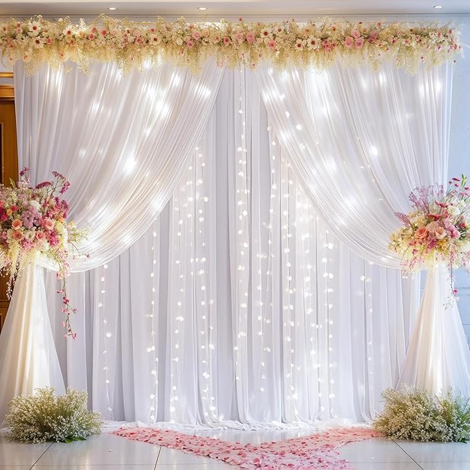 White Backdrop Curtains with Lights for Parties,10x10FT Wrinkle Free White Drapes Wedding Photo Backdrop Curtains for Baby Shower Birthday Ceremony Reception Home Party Decorations-5ft x 10ft,2 Panels