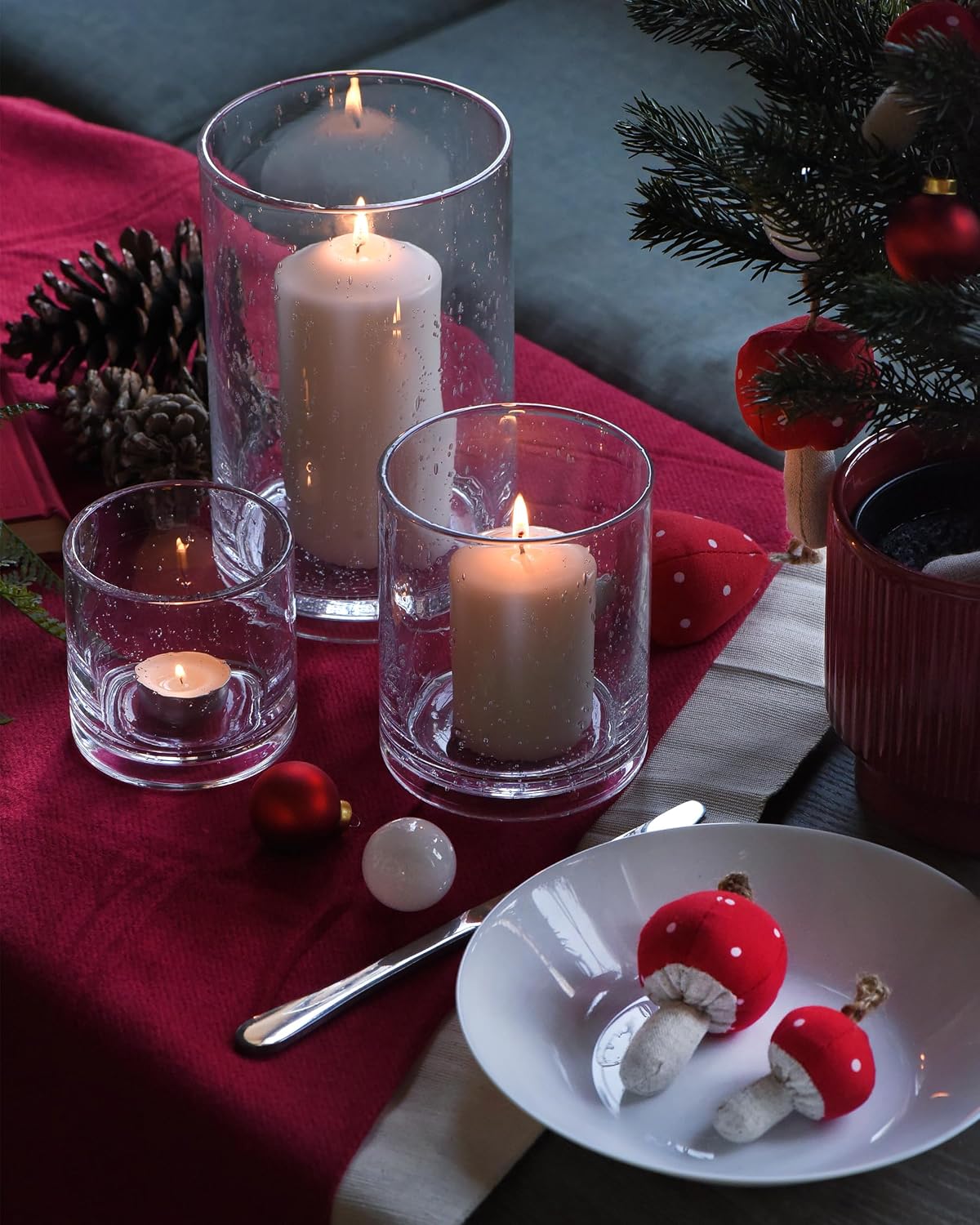 Glass Candle Holders Set, 3 Sizes 8" 5" 3.5" Height | Hurricane Vase Centerpieces, Clear Seeded Bubbles Cylinder For Pillar Votive Flower