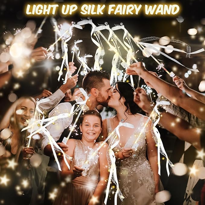 68PCS Light up Wands for wedding, Wedding Wands Streamers with 3 Colorful Flashing Modes, Fairy Wands, LED Silk Fairy Wand with Bells for Wedding, New Year, Thanksgiving, Concert