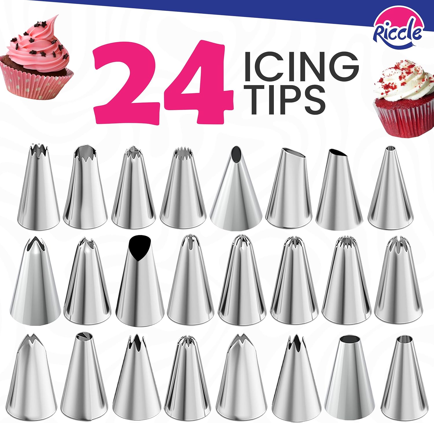 Riccle 88 pcs Cake Decorating Kit with Cake Turntable - Includes 50 Disposable + 2 Reusable Piping Bags and Tips Set, 24 Icing Piping Tips, 2 Spatulas, 3 Icing Comb Scraper, Baking Supplies