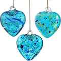Set of 3 Handmade Glass Heart Ornaments 3.5 Inch Hanging Heart Decoration | Hand-Blown Craftsmanship, Easy-Hang Lanyard Design for Indoor & Outdoor Hanging