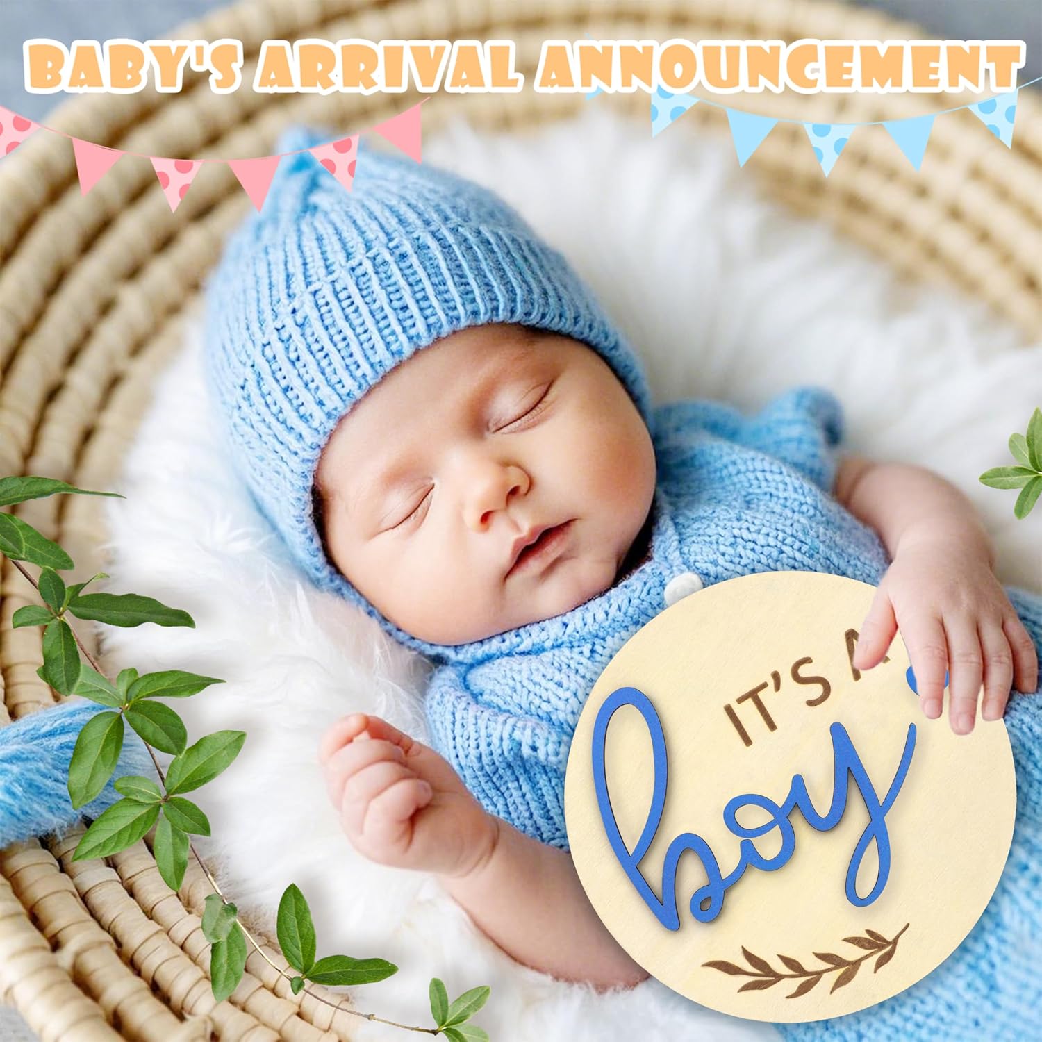 Hello World Newborn Sign Boy, Gender Reveal Birth Announcement Sign, 2PCS Its a Boy and Hello World baby Welcome Board Wooden Name Announcement Plaque for Photo Props Baby Shower Hospital Nursery