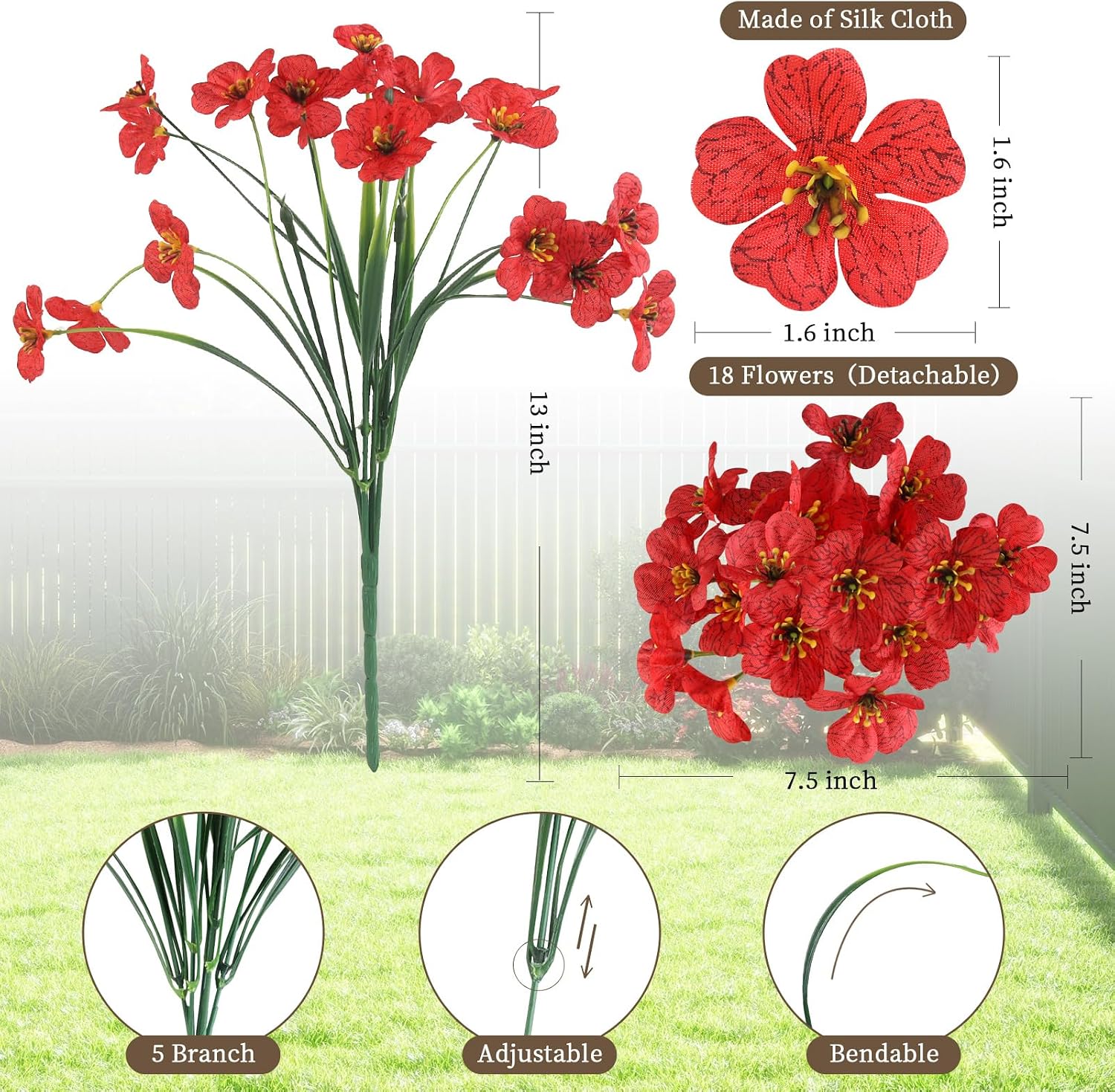 24 Bundles Artificial Flowers for Outdoors/Indoors, Fake Flowers Plants for Indoor Outside Garden Porch Window Box Home Wedding Farmhouse(8 Color)
