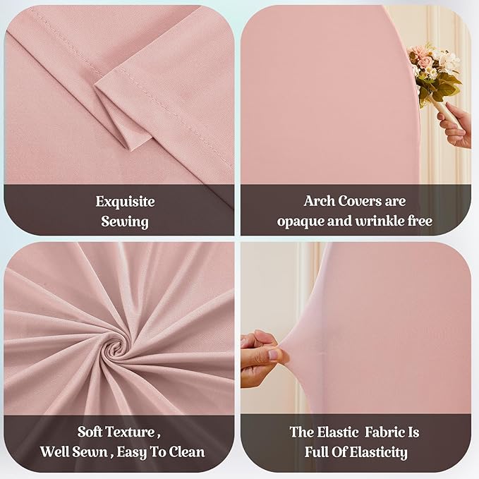 7.2FT 6FT Arch Backdrop Cover for Wedding, Set of 2 Stretchy Spandex Fitted Arch Stand Cover for Baby Shower, Birthday Party Decor, Chiara Backdrop Cover with Double-Sided Design(Dusty Pink)