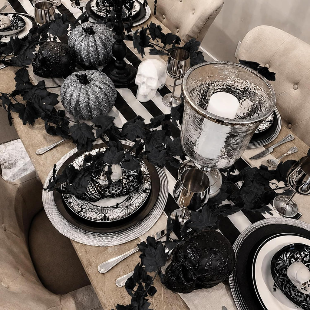 48ft black halloween garland 8pcs maple leaf, table, package contents