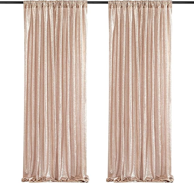 Poise3EHome Champagne Sequin Backdrop Curtains,4 Panels 2FTx8FT Glitter Background for Party Birthday Party Baby Shower Wedding Christmas Thanksgiving Holiday Festival Decor