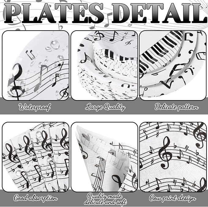 452 Pcs Music Themed Party Decorations for 50 Guests, Musical Notes Paper Plates Napkins Cups Tablecloth Cutlery Straws for Music Karaoke Birthday Wedding Baby Shower Party Supplies