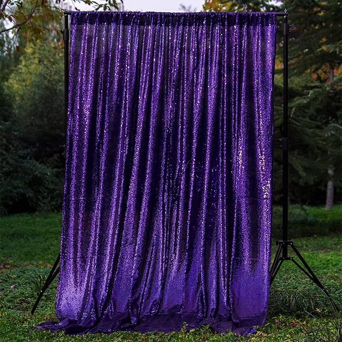 JYFLZQ Purple Sequin Backdrop Curtains 2ft x 8ft 4 Panel Glitter Photo Booth Backdrops Sparkly Photography Background Drapes for Parties Wedding Bridal Showers