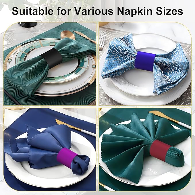 Polymer Material Reusable Napkin Band, Glue-Free Tear-Proof Water Resistant Oil-Proof Napkin Bands Set of 200(Assorted 4 Front Colors and Back White), 6 Adjustable Sizes Napkin Rings