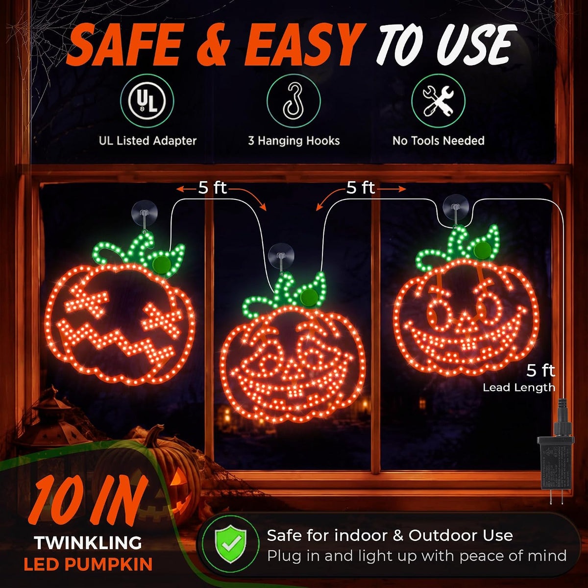 3 Pack 10" Halloween Classics Twinkling LED Pumpkins, Hi-Vibrant Aluminu...