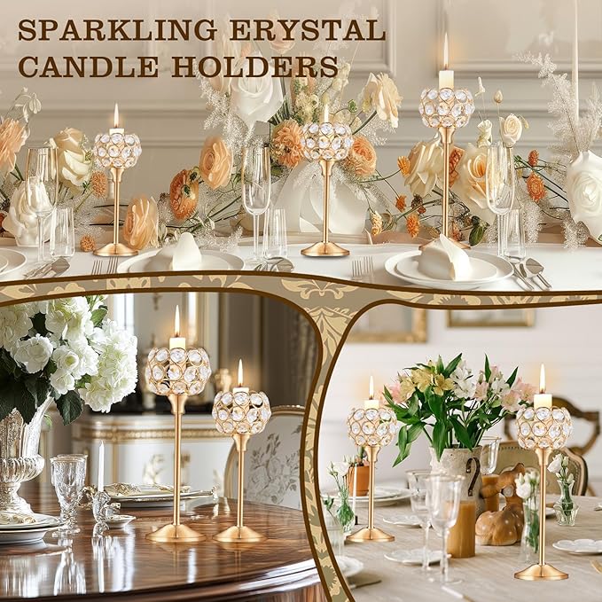 Crystal Candle Holders Set of 16 for Wedding Centerpieces Gold Or Silver Candle Holders Bulk Decorative Tealight Candle Holder for Wedding, Party,Table Centerpieces Decoration (Golden, 4Sets(12 Pcs))
