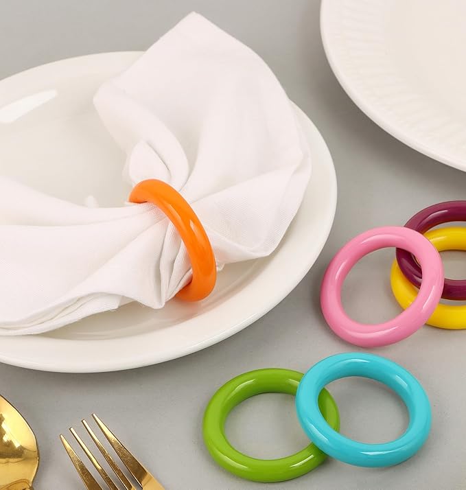 Napkin Rings Set of 12 - Epoxy Resin Napkin Holder Cuffs for Dinner Table Décor - Farmhouse Modern Serviette Rings for Weddings, Parties, Receptions, Banquets, Daily Use (Pastel) - CLEENTABLE