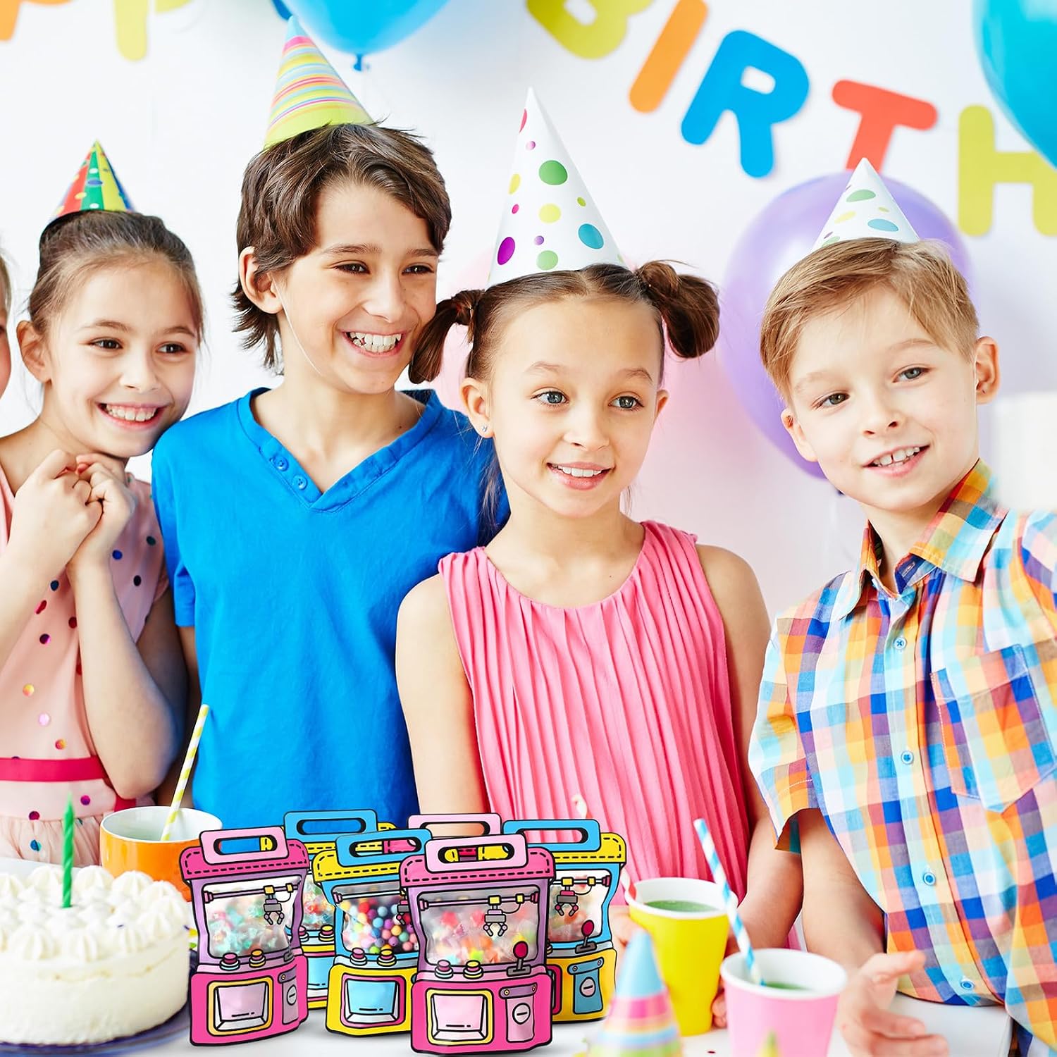 40 Pcs Goodie Bags Stuffers for Kids Birthday Goodie Bags Cartoon Snack Candy Treat Party Favor Plastic Gift Handbags Bulk with Handle for Back to School Supplies(7.2 x 8.4 Inch,Game Style)