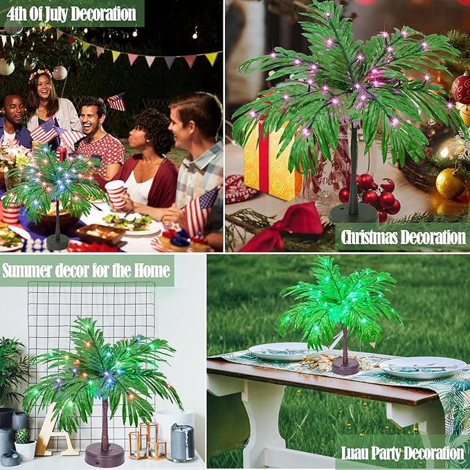 23In Color Changing Light Up Palm Tree - Battery/USB Powered Artificial LED Lights for Tropical Party Decorations, Luau Summer Hawaiian Home Table Top Decor