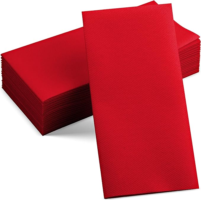 50-Pack Disposable Linen-Feel Red Napkins, 12" x 17" Cloth-Like Paper Dinner Napkins For Christmas, Wedding, Holiday, Bathroom, Party Or Event
