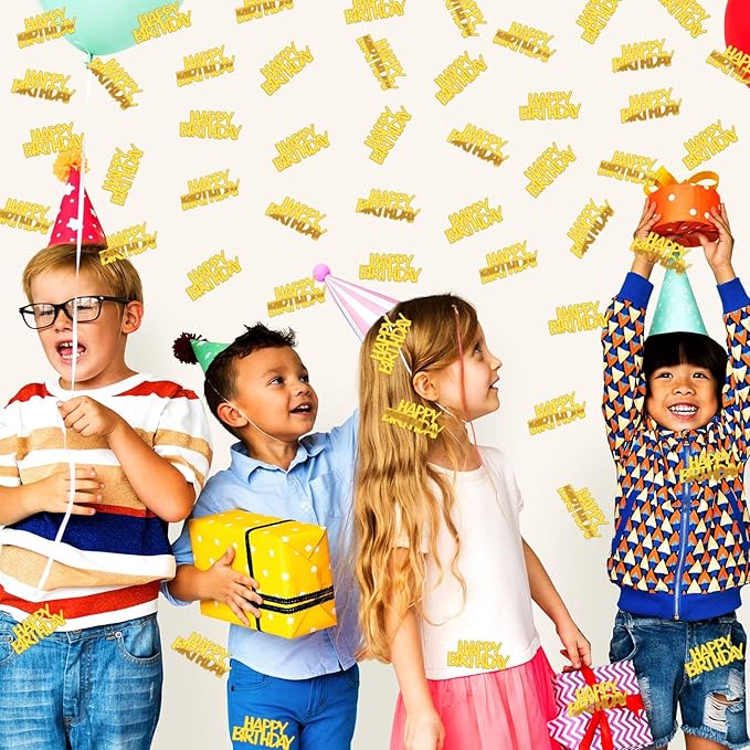 MARFOREVER Gold Happy Birthday Confetti Glitter, Birthday Party Metallic Foil Table Confetti Golden Birthday Cake Balloon Sprinkles Table Centerpiece for Adult Baby Birthday Party Decorations