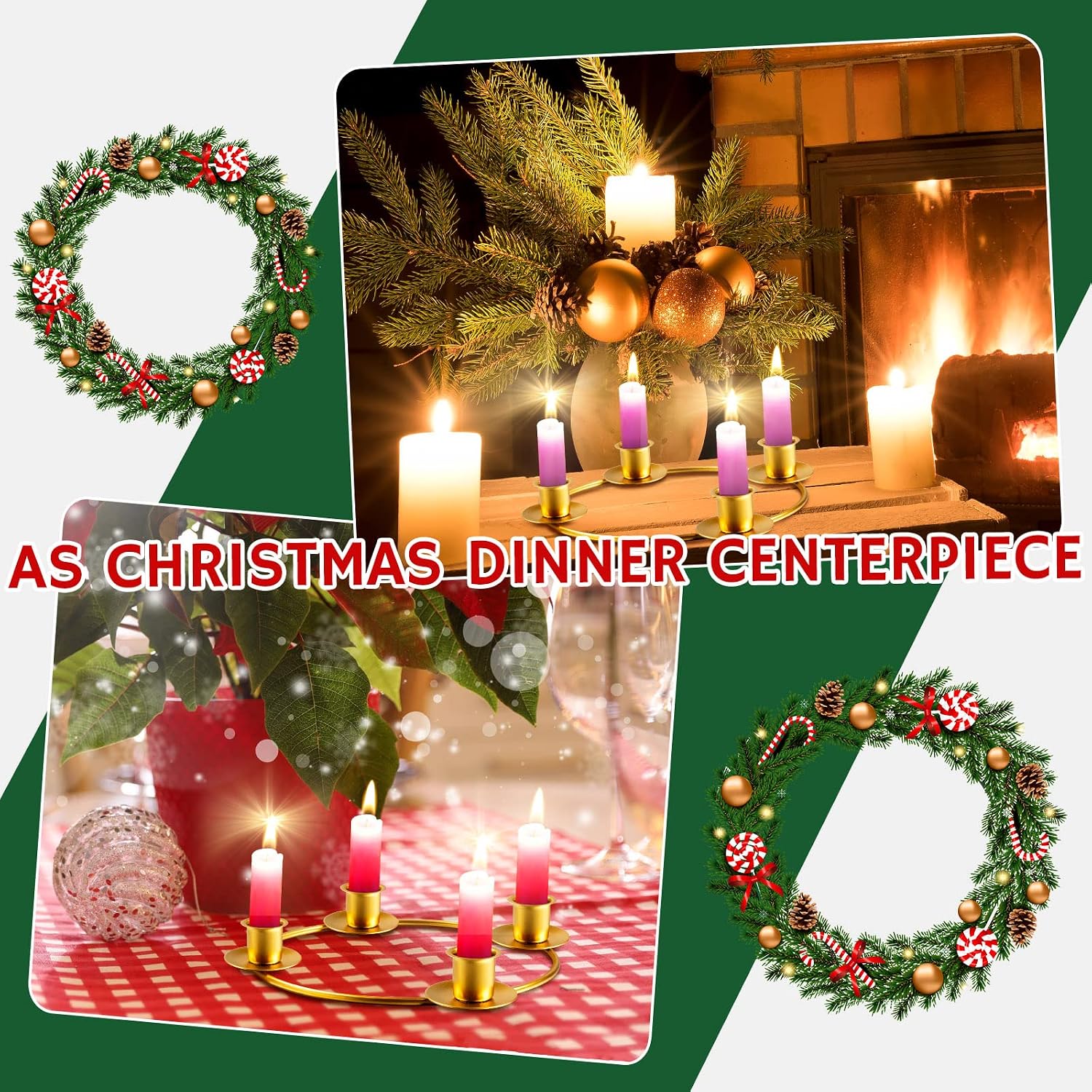 6 Pieces Christmas Advent Wreath Ring Advent Candle Holder Gold Wreaths Rings Xmas Metal Wrought Iron Candlestick Taper Metal Candle Holder for Home Table