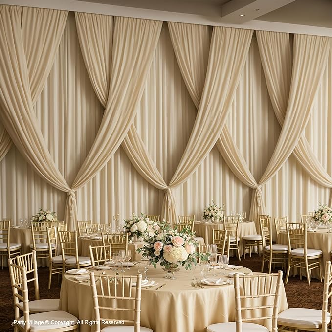 PartyVillage 20ft×15ft Beige Backdrop Curtain for Wedding Parties, 4 Panels Wrinkle Free 15 FT Long Polyester Photo Backdrop Drapes Back Drop Cloth for Birthday Photography Background