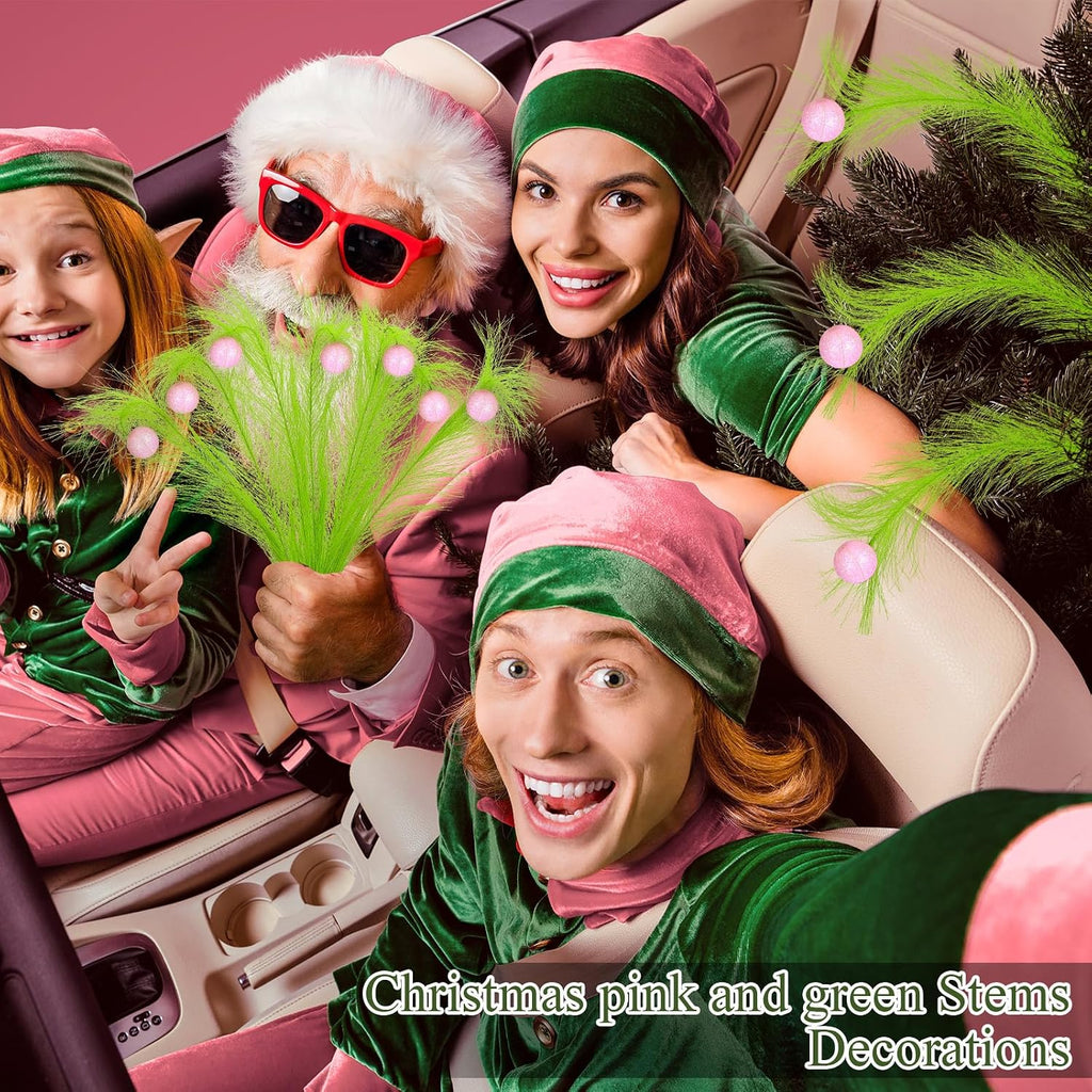 8 Pcs Christmas Tree Topper 17'' Lime Green Curly Tree Picks with Pink Ball Xmas Curly Stems for Christmas Home Wreath Craft Decoration Supplies