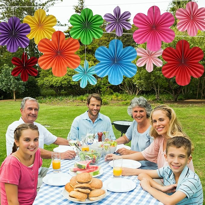 BestoFun 12 PCS Paper Flowers Fans Mexican Party Decorations Paper Flowers Decorations for Wall Girl Groovy Birthday Baby Shower Wedding Bachelorette Room Hanging Décor