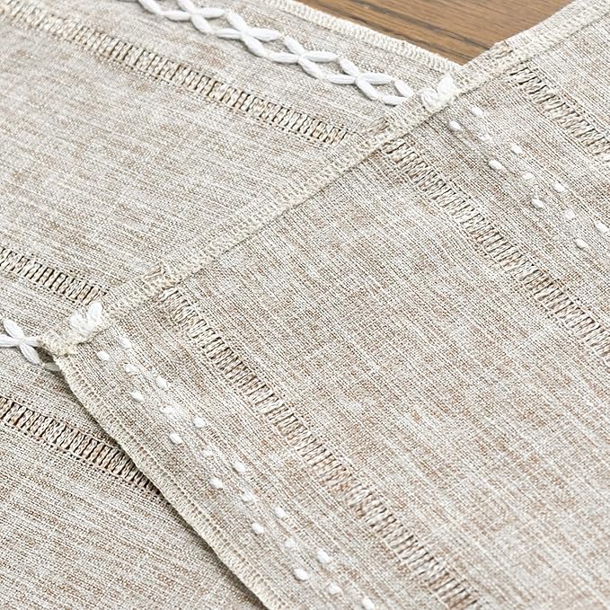 Artoid Mode Brown Rustic Cotton Linen Table Runner, Seasonal Embroidered Hollow Kitchen Dining Table Decoration for Home Party Decor 13x72 Inch