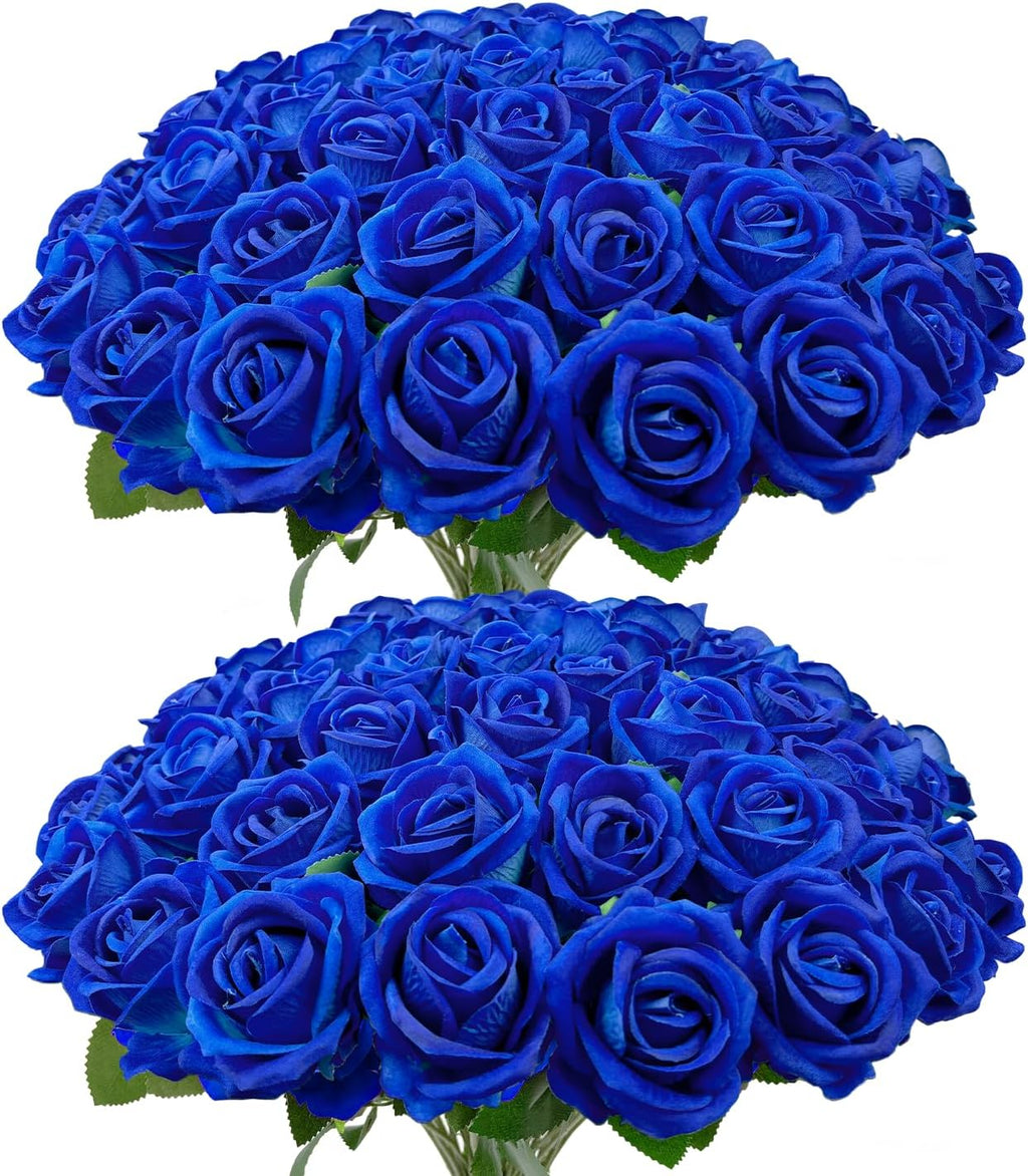 bulk royal blue artificial flowers, fake velvet blue, main product view
