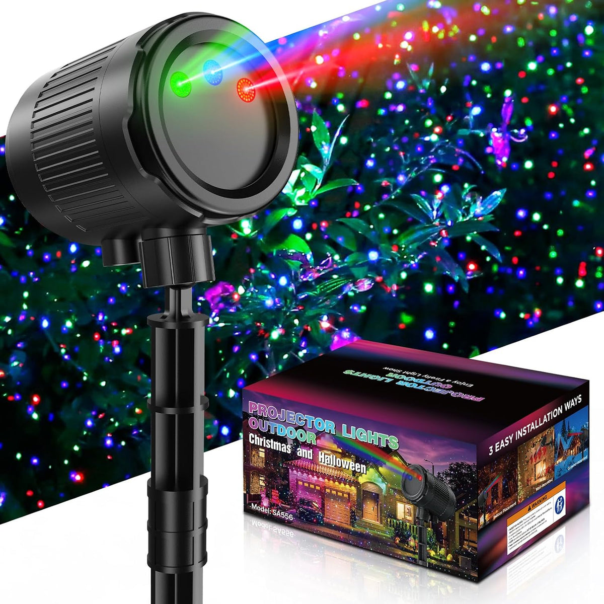 christmas projector lights outdoor, 3 color firefly light, main product view