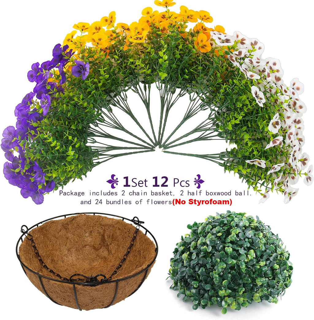 lovemoon 2 sets artificial hanging pansy flowers with, view 9