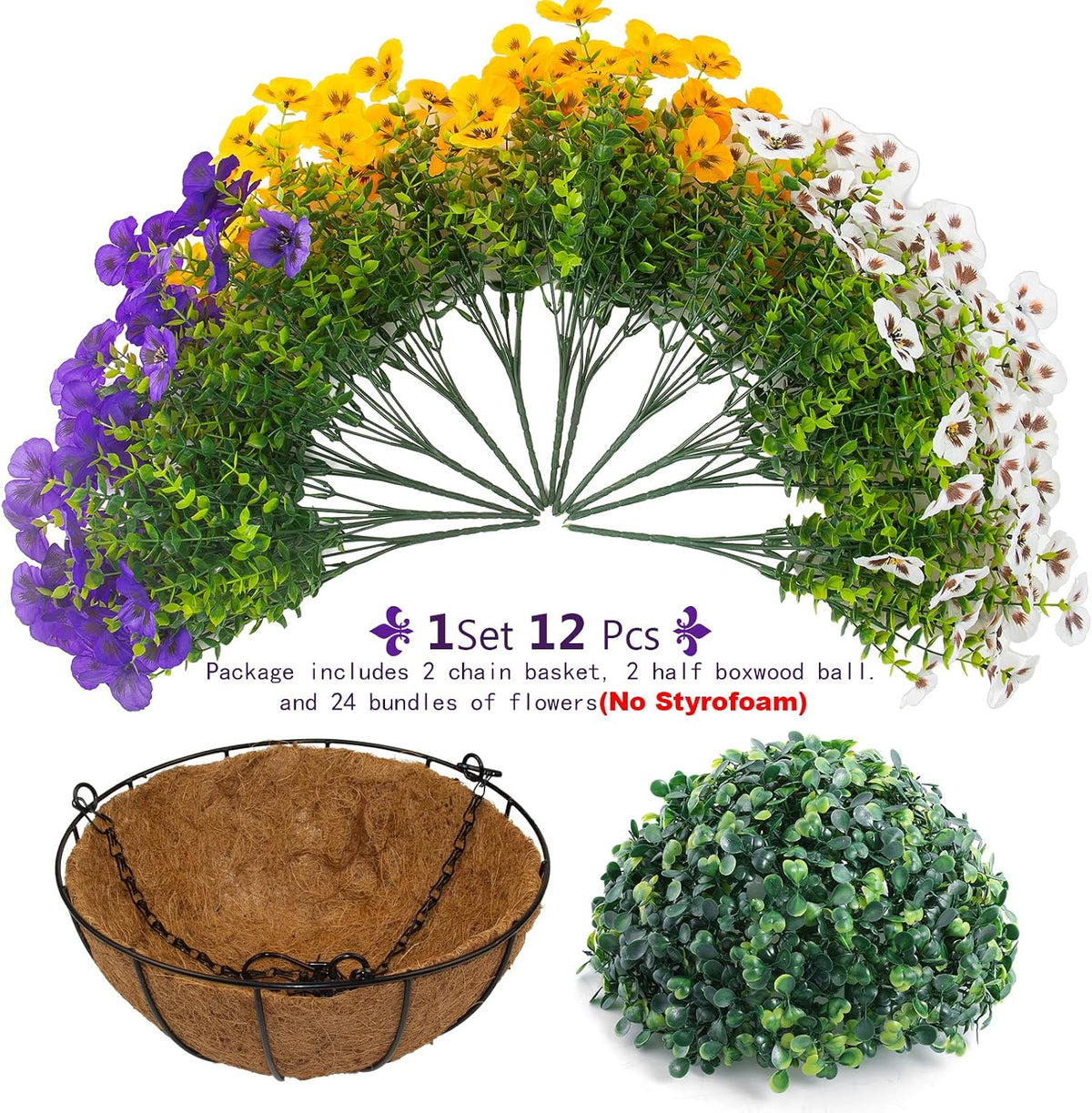 lovemoon 2 sets artificial hanging pansy flowers with, view 9