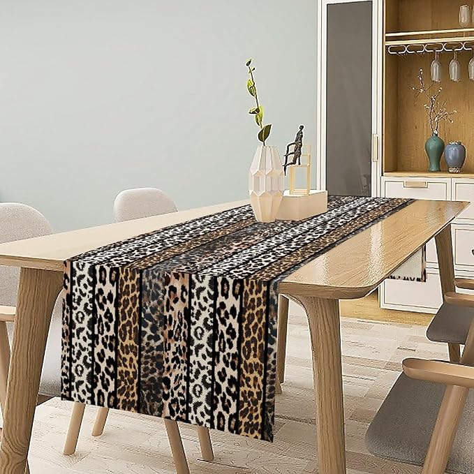 Cow Patchwork Print Table Runner, Country Farm Animal Fur Skin Farm Safari Wildlife Pattern Table Runner for Dinner Dinning Home Kitchen Living Room Party Holidays Setting, 13x70 Inch