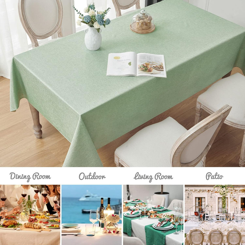 Veblandy Rectangle Tablecloth Waterproof Linen Textured Table Cloth Stain and Wrinkle Resistant Washable, Decorative Fabric Table Cover for Dining, Party and Camping (Sage Green, 52 * 70)