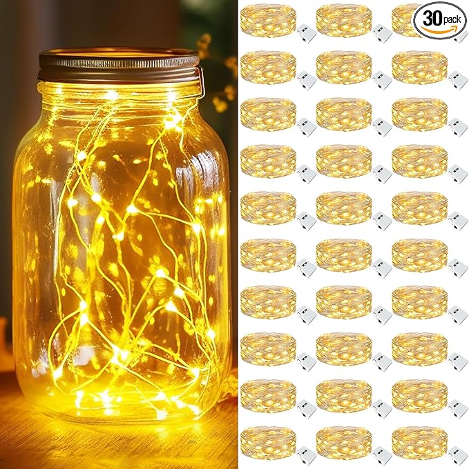 kolpop 30 Pack LED Fairy Lights Battery Operated, 7FT 20 LED Mini Twinkle String Lights Battery Powered Waterproof for Christmas Mason Jars Party (Warm White)