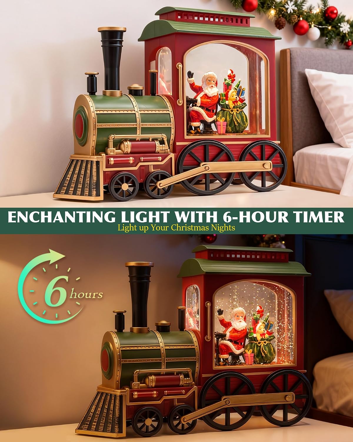 Extra Large Christmas Snow Globes Christmas Lantern, 10.24" Lighted Electric Snowglobes with 8 Songs 6H Timer Dual Power, Santa and Train Snowglobe Xmas Ornaments Snow Globe for Kids Adults Gifts
