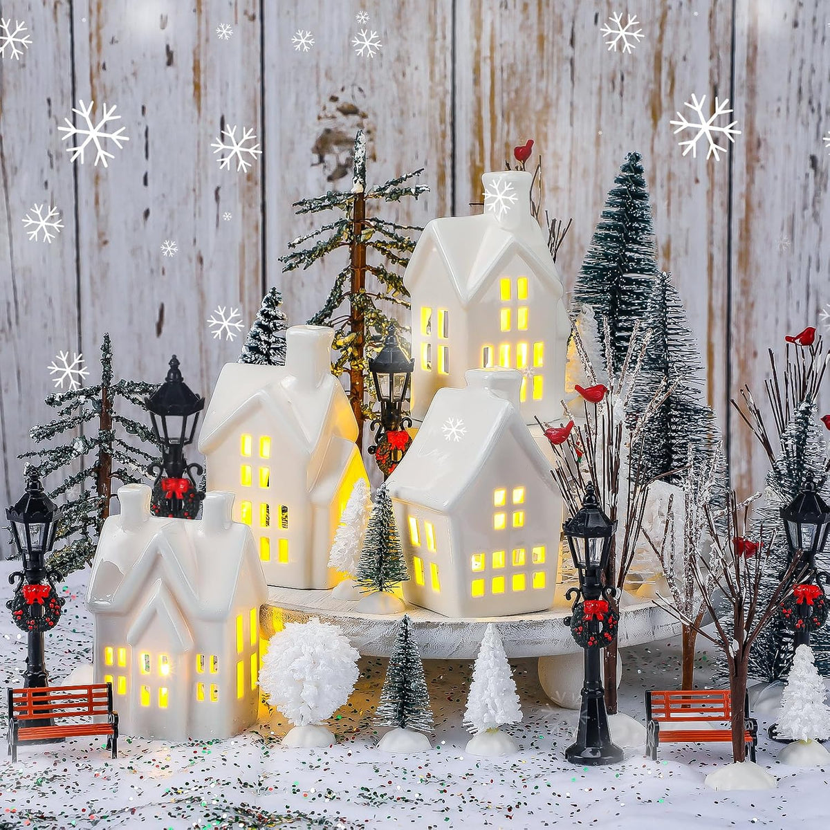 ceramic christmas village sets with led light winter, main product view
