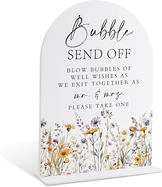 Wedding Signs for Ceremony and Reception, Boho Floral Acrylic Bubble Send Off Sign, Wedding Signage with Stand, Bridal Shower Table Centerpieces, Supplies for Engagement Reception and Event Party, 29