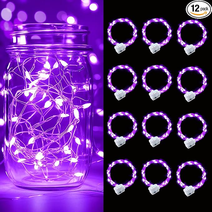 pozzolanas 12 Pack Purple Battery Operated String Lights - 7ft Waterproof Fairy Lights with 20 LEDs for Home, Mason Jar, Party, Wedding, Halloween, Christmas Decorations