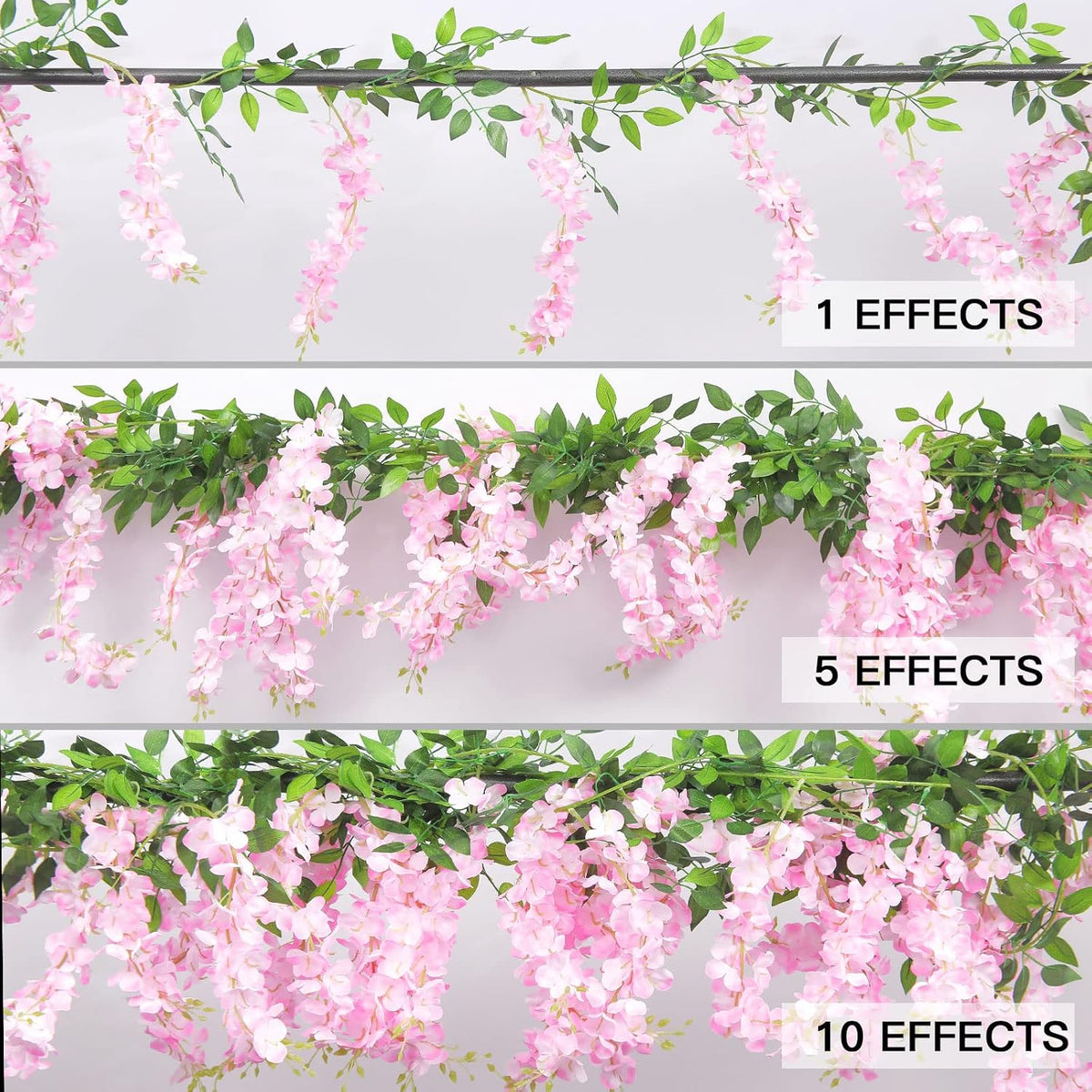 u'artlines 10pcs 7.2 ft/piece artificial wisteria garland pink, side view