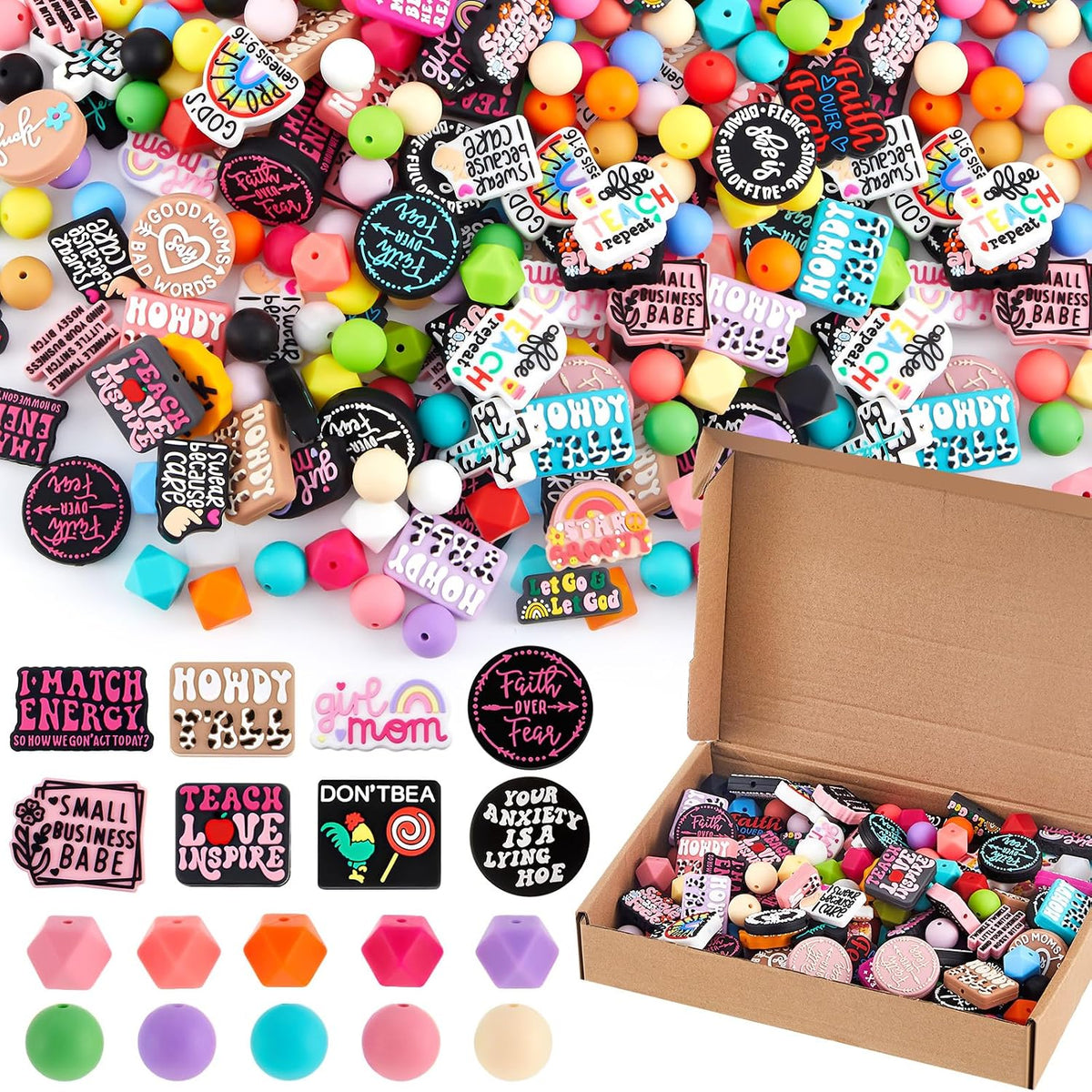 landical 200 pcs inspirational silicone focal beads bulk shown in use
