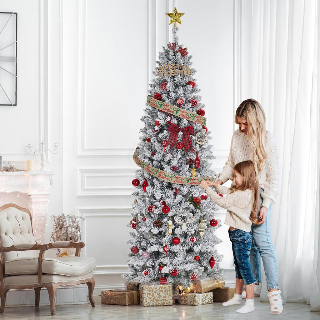 garvee 6 ft pencil christmas tree,artificial pre-lit christmas, side view