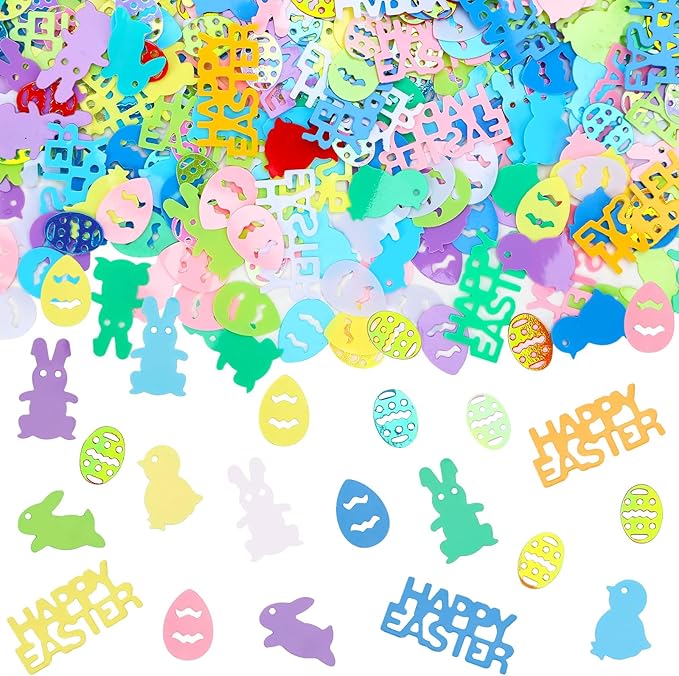 MARFOREVER Easter Confetti, Bunny Egg Rabbit Chicken Glitter Table Decorations Easter Party Scatter Metallic Foil Table Confetti Sprinkles for Happy Spring Party Supplies Decor